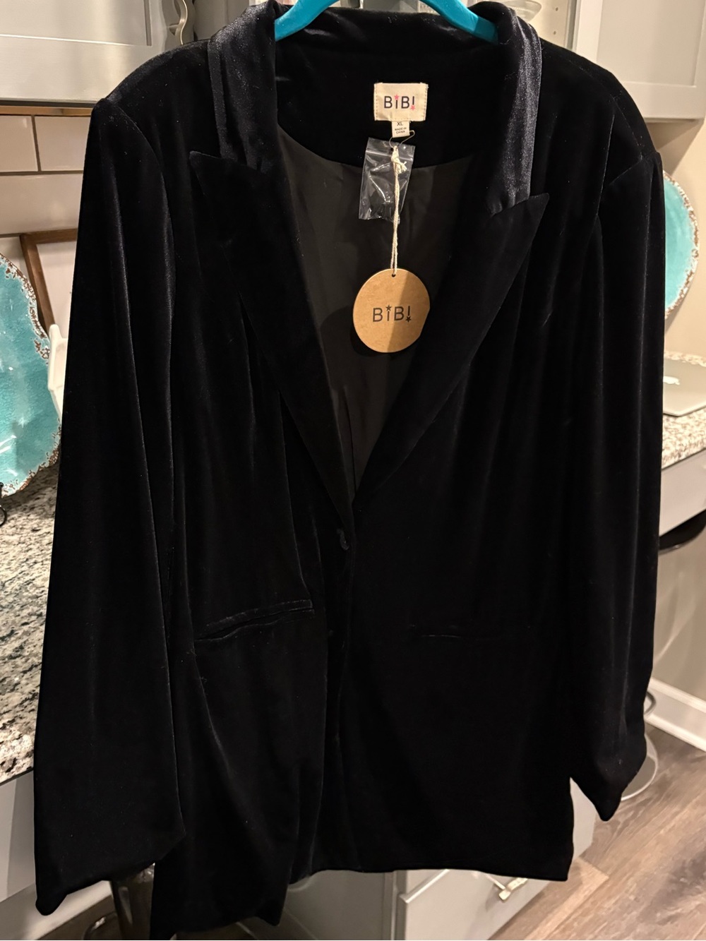 BiBi Black Velvet Women's Blazer Coat
